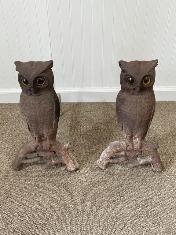 Pair of Cast Iron Owl Andirons (1 of 5)