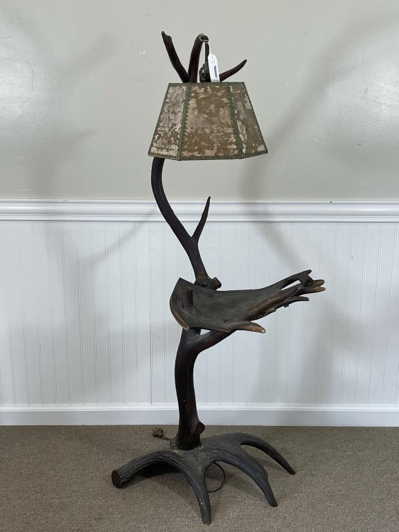 Moose and Elk Antler Floor Lamp w/ Mica Shade (1 of 4)