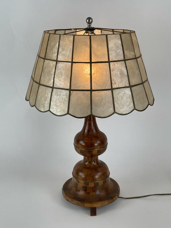 Mica Table Lamp w/ a Unique Wooden Turned Base (1 of 4)