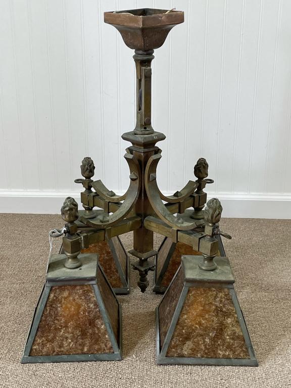 Arts & Crafts Brass & Mica Hanging Light Fixture (1 of 4)