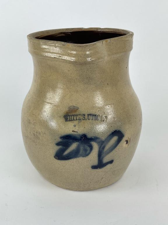 White's Utica Stoneware Pitcher w/ Blue Flower (1 of 5)