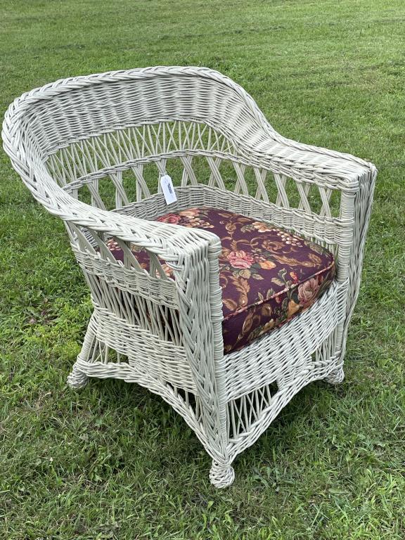 Painted Antique Wicker Arm Chair (0286) on Aug 13, 2021 Blanchards