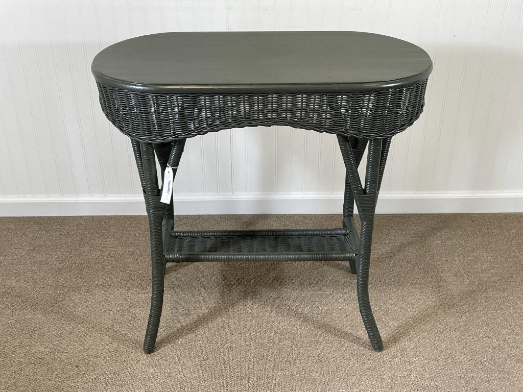 Oval Wicker Side Table Painted Green (1 of 4)