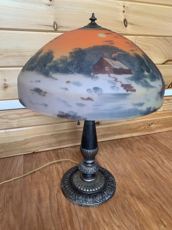 Jeannette Reverse Painted Table Lamp Winter Scene (1 of 7)
