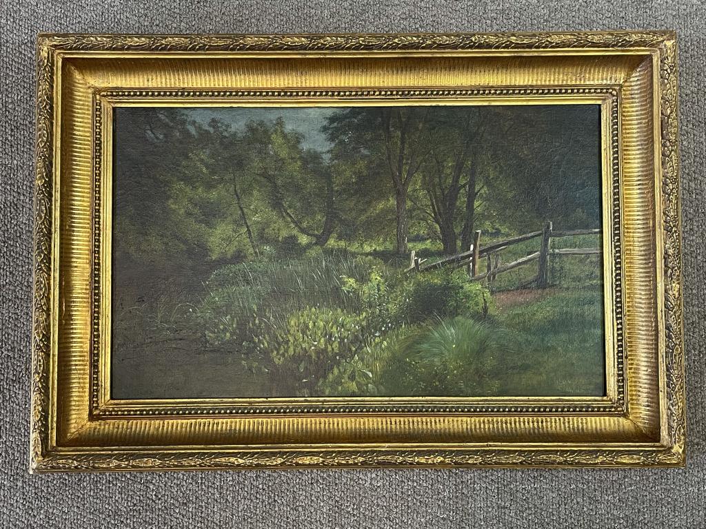 James M. Hart Oil on Canvas with Rail Fence (1 of 5)