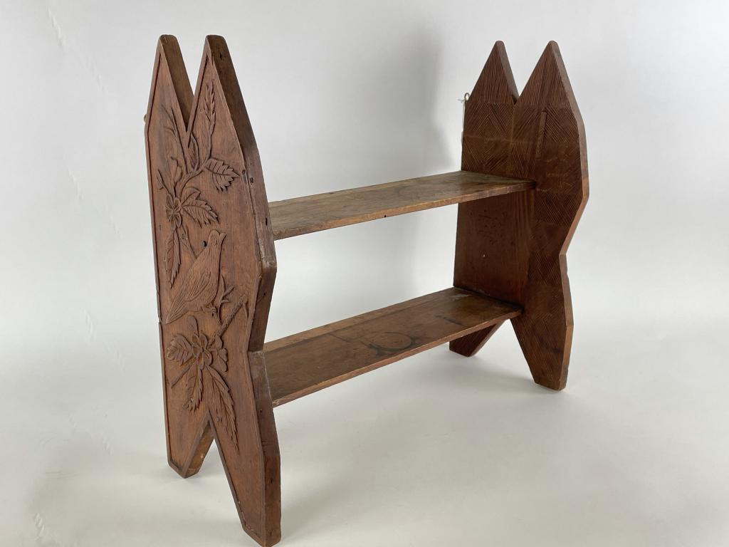 Bird Carved Walnut 2 Tiered Wall Shelf (1 of 3)