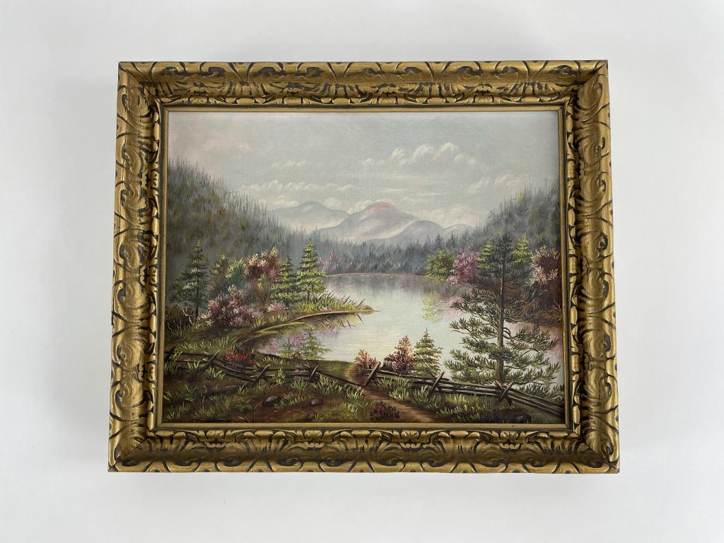 Adirondack Mountain Lake Scene Oil Painting (1 of 3)