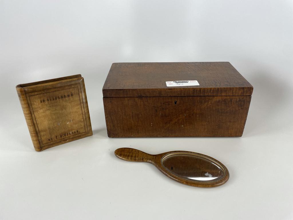 Curly Maple Document Box, Carved Book & Mirror (1 of 4)