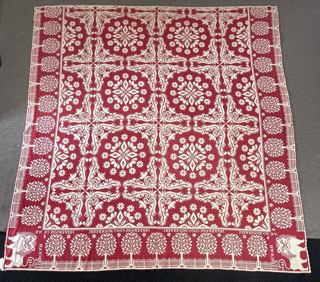 1842 Tyler Coverlet w/ Lion & Picket Fence (1 of 4)