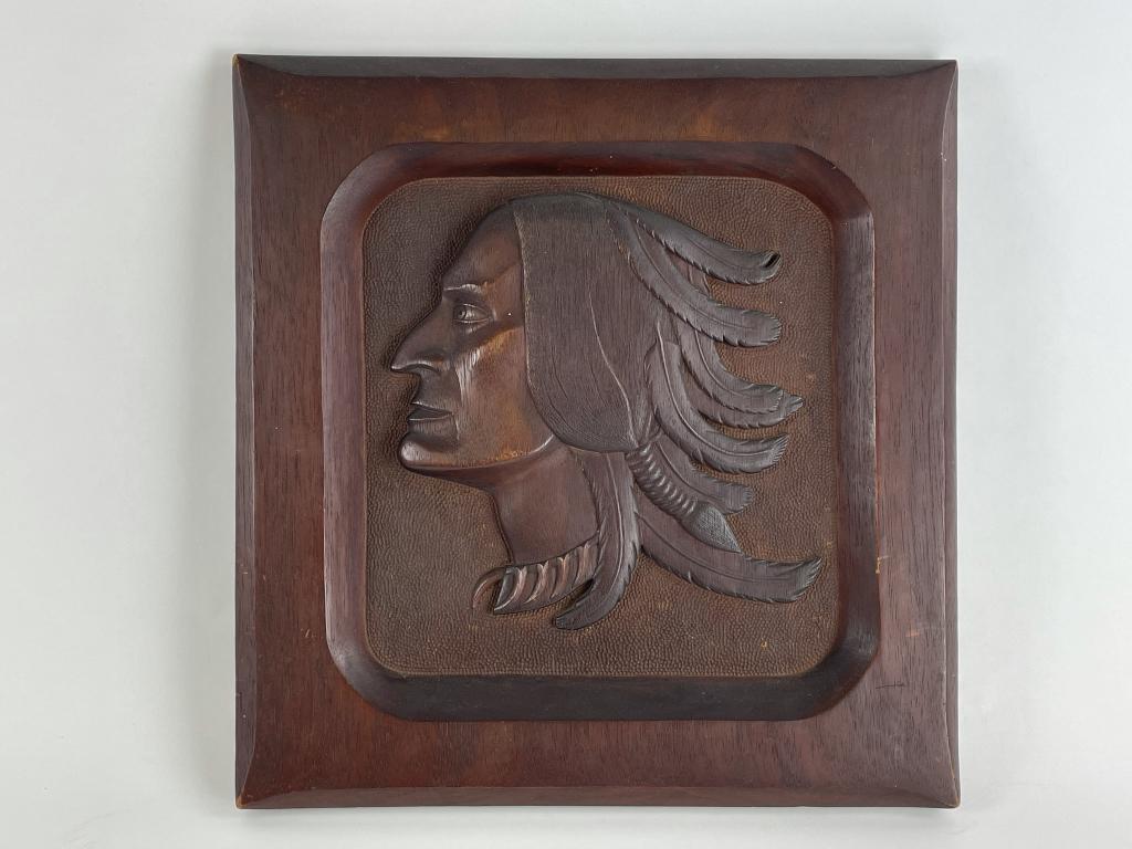 Hand Carved Native American Wooden Plaque (1 of 3)