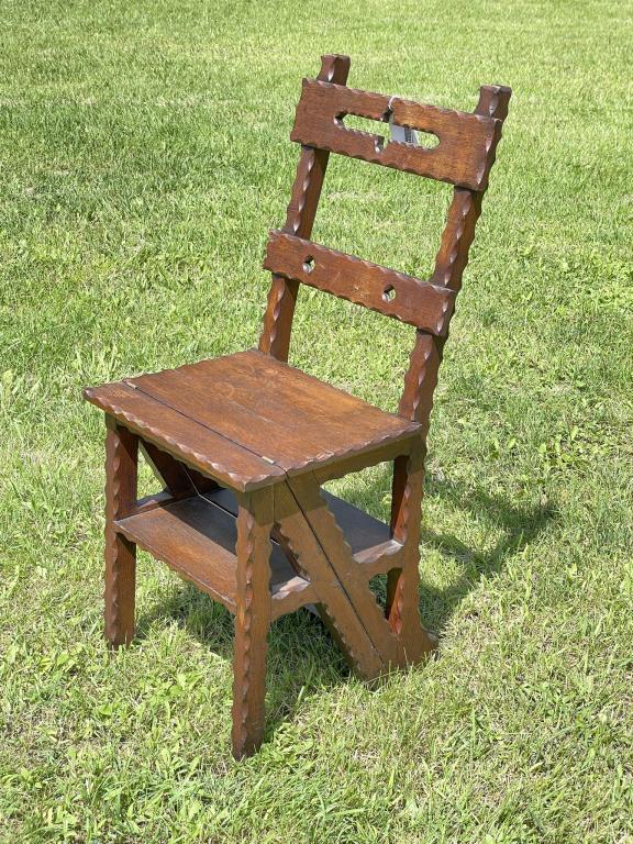 Chair Step Stool w/ Chip Carved Border (1 of 3)