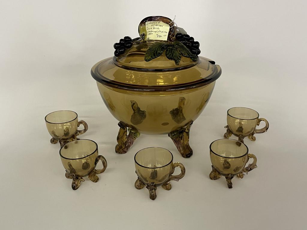 Stevens & Williams Glass Punch Bowl w/ 5 Cups (1 of 3)