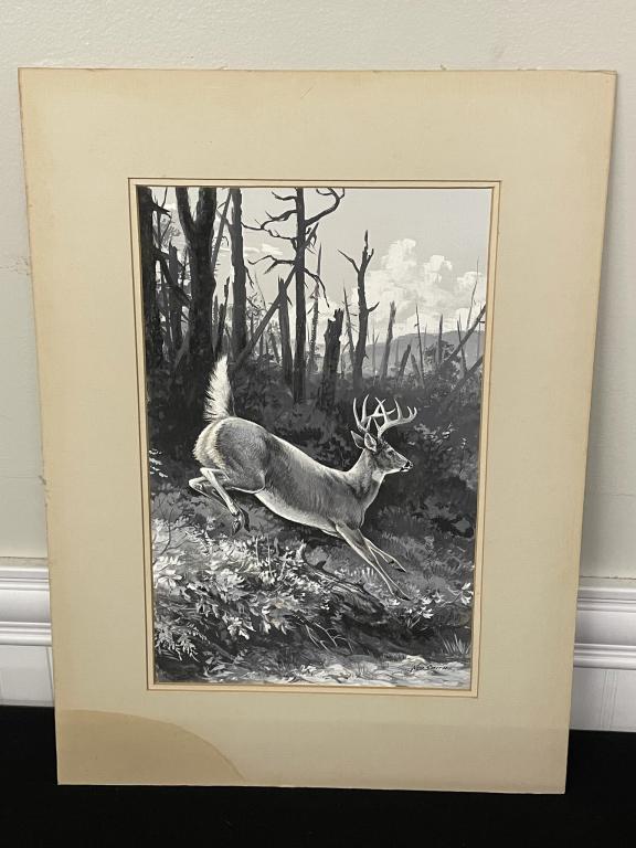 Ned Smith Oil on Board Painting of Whitetail Deer (1 of 4)