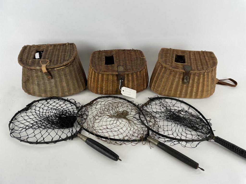3 Vintage Fishing Creels & 3 Nets (1 of 4)