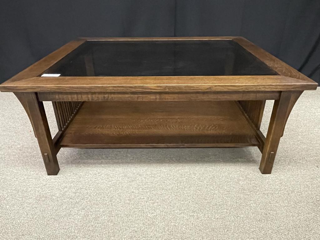 Stickley Glass Top Quarter Sawn Oak Coffee Table Barnebys