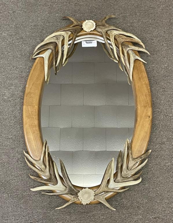 Oval Wall Mirror w/ Whitetail Antler Decoration (1 of 2)