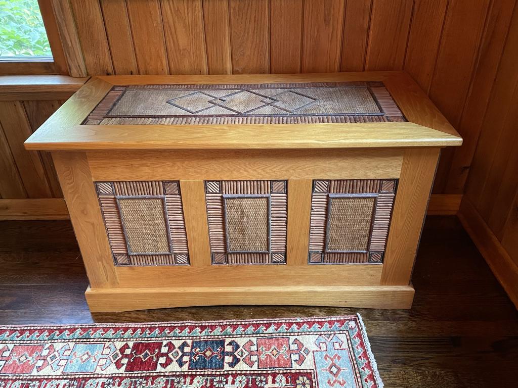 Modern Butternut and Mosaic Lift Top Blanket Box (1 of 8)
