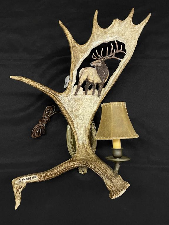 Moose Antler Wall Sconce Signed Schmid 1999 (1 of 3)