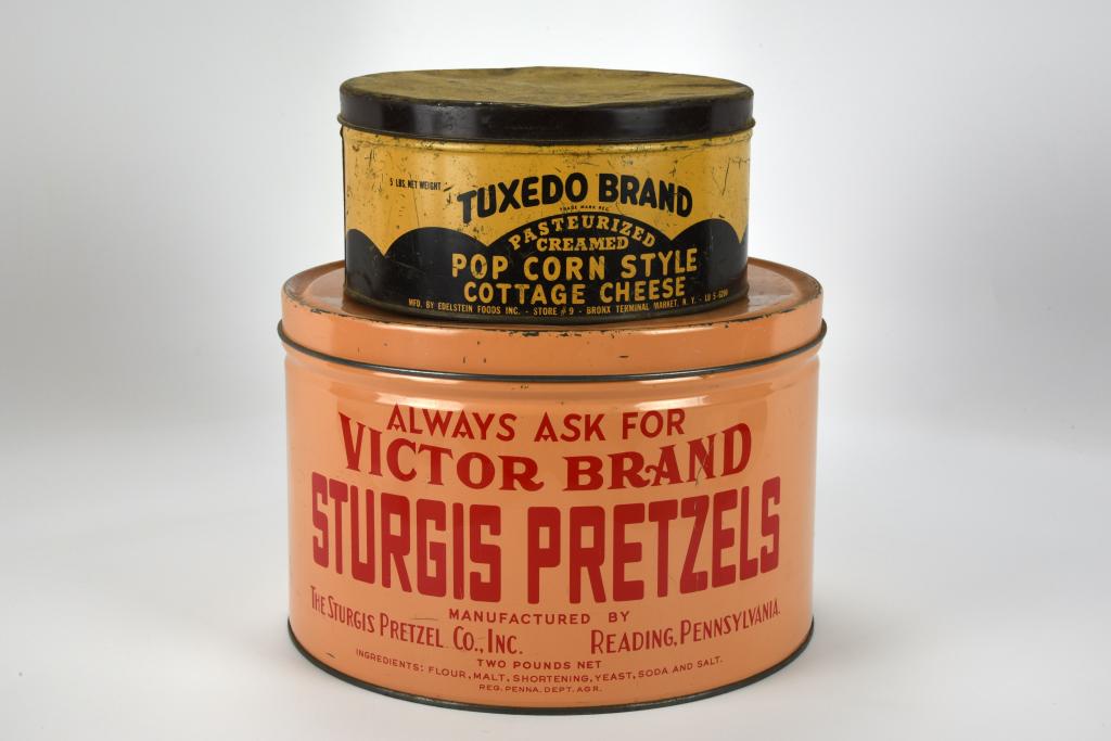 2 Advertising Tins - Pretzels and Cottage Cheese (1 of 2)