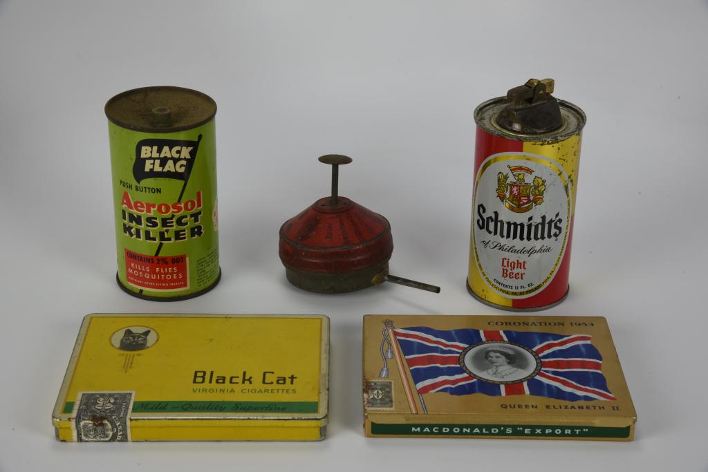5 Advertising Tins - Cigarette, Beer and Bug Spray (1 of 4)