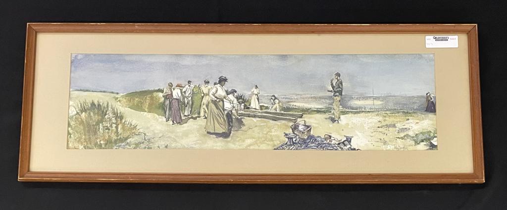 N. Durkin? Panoramic Watercolor Beach Scene (1 of 4)