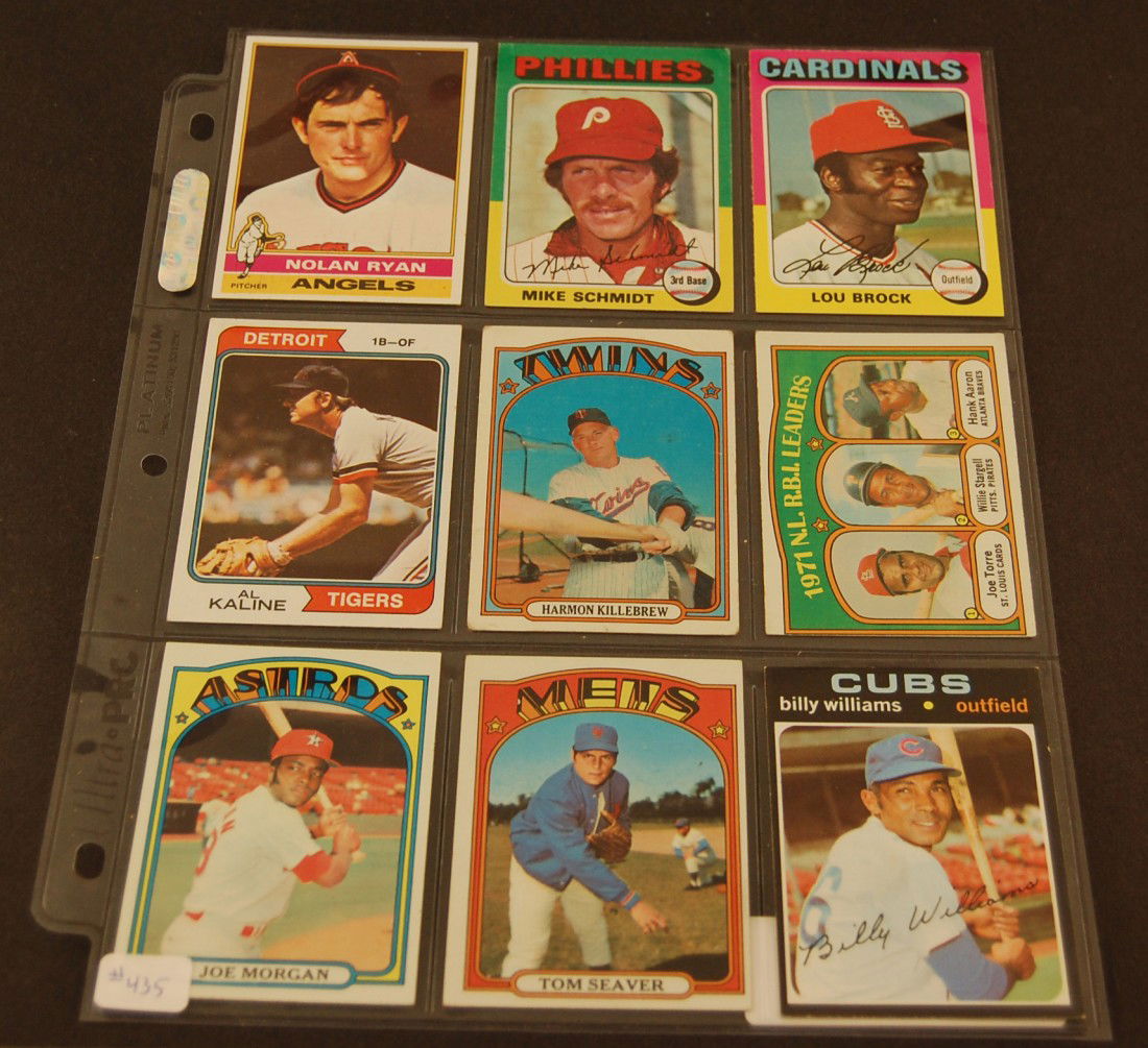 9 Topps Baseball Cards: Ryan, Schmidt, Brock, Kaline, Killebrew, Morgan, Seaver, Williams, 1971 National League RBI Leaders
