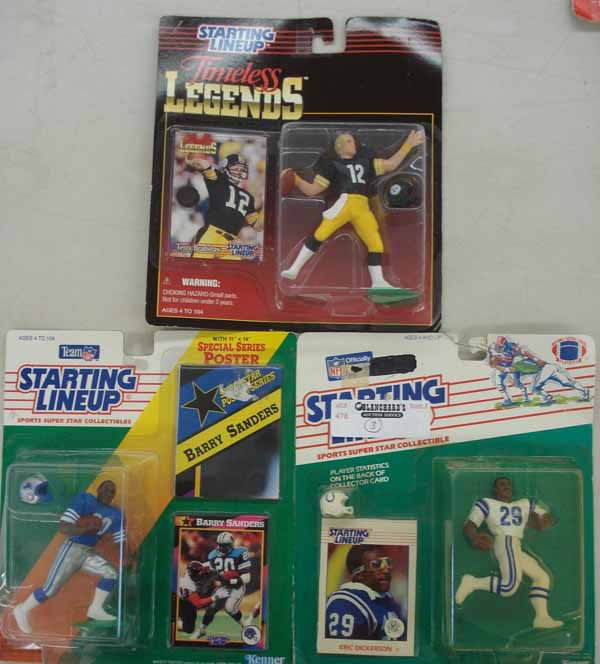 3 Kenner NFL Football Star Figurine: 1988 Eric Dickerson, 1992 Barry Sanders and 1995-1996 Terry Bradshaw