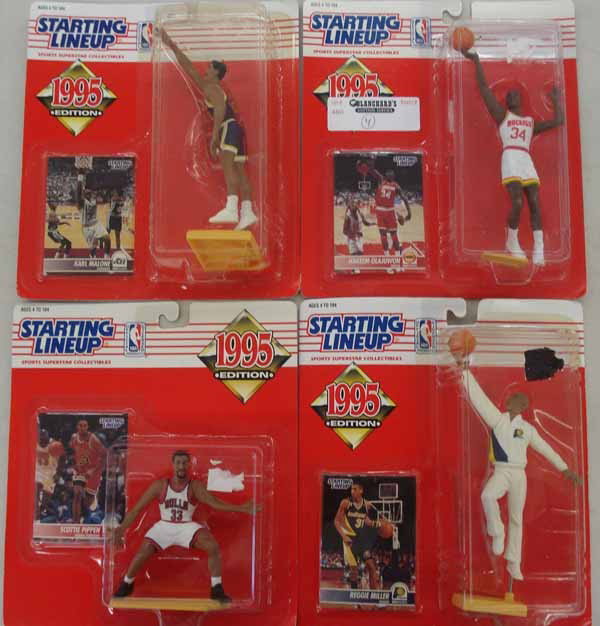4 Kenner NBA Basketball Star Figurines: 1995 Reggie Miller, Scottie Pippen, Hakeem Olajuwon and Karl Malone