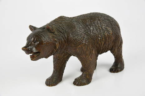 Black Forest Carved Full Body Bear: with good detail, 9 3/4" long. Walking position.