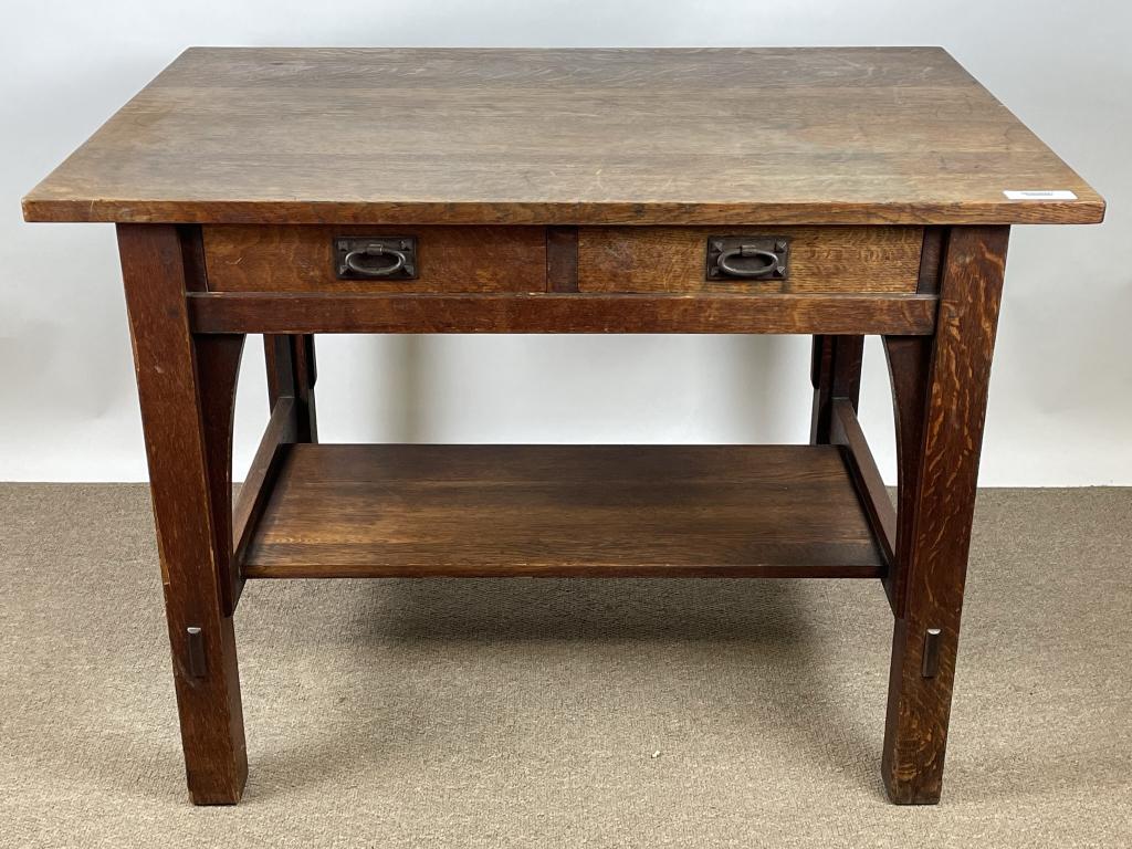 Gustav Stickley 2 Drawer Library Table (1 of 6)