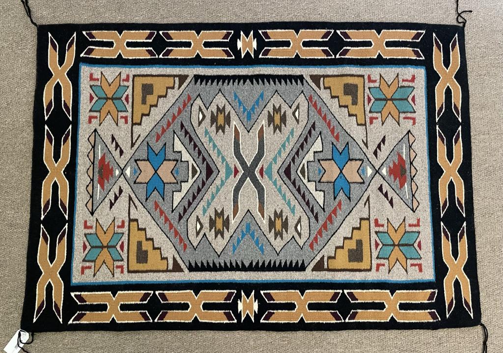 Navajo Rug w/ Black & Brown Border - 38" x 55" (1 of 3)