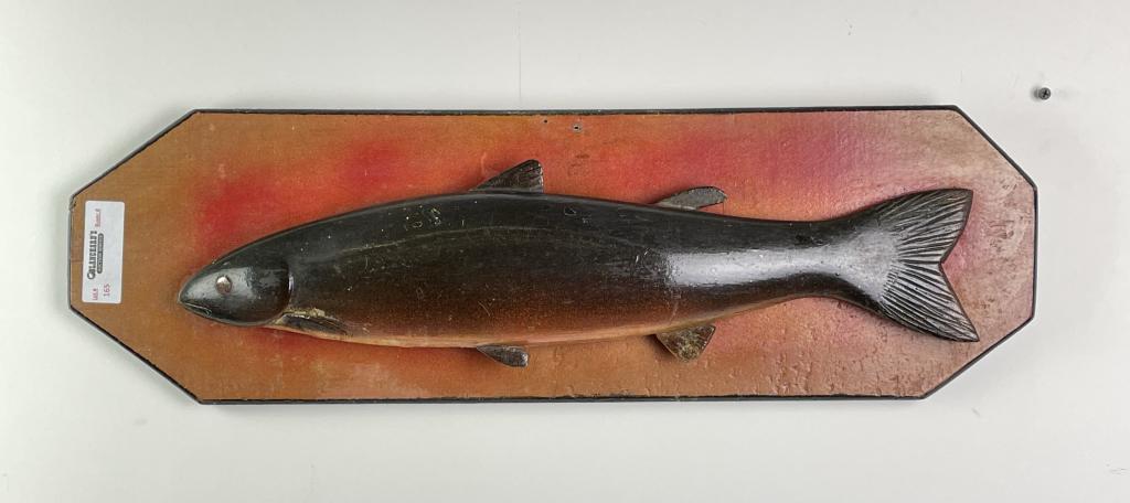Early Wooden Carved and Painted Fish on Plaque (1 of 4)