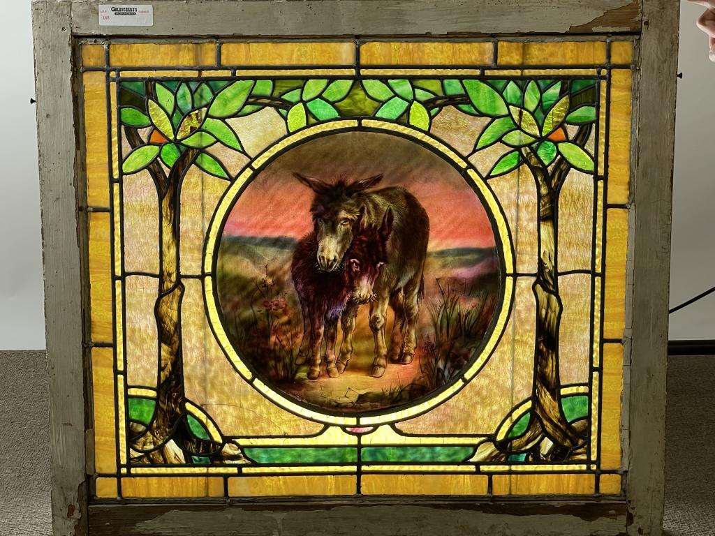 Leaded Glass Window w/ Hand Painted Burro (1 of 4)