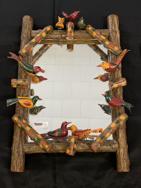 Dan Noyes Mirror with Carved & Painted Birds (1 of 4)