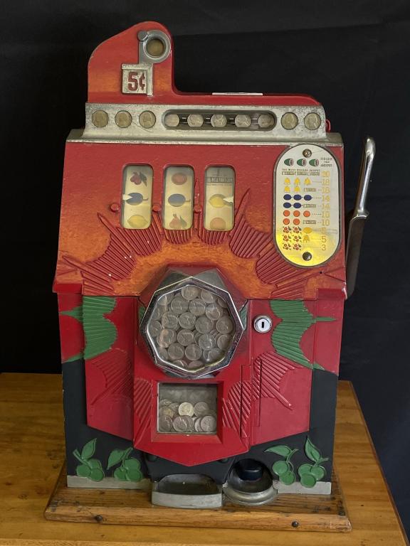 1937 Mills 5 Cent Bursting Cherry Slot Machine (1 of 5)