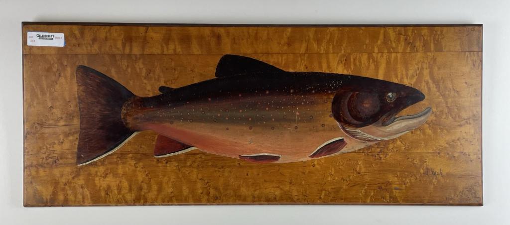 John Waldo Nash Trout Painting on Birdseye Maple (1 of 5)