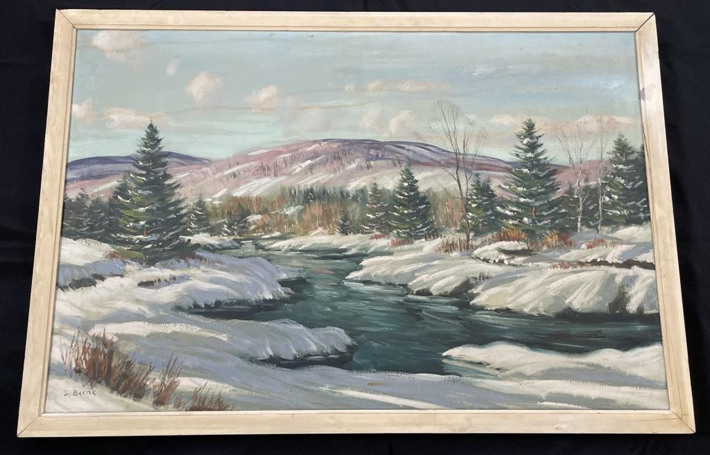 S. Berne Winter Scene w/ Brook Oil on Canvas: 38" x 26"