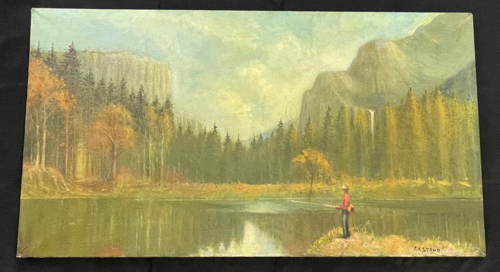 Rocky Mountain Fly Fishing Oil on Canvas Painting (1 of 3)