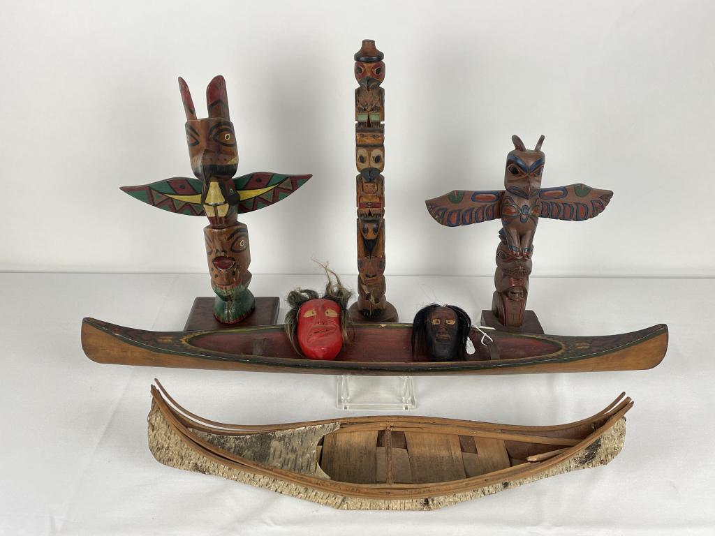 Native American Souvenir Totem Poles, Canoes, Mask (1 of 5)