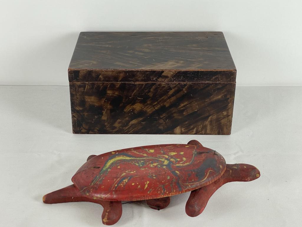 Folk Art Wooden Turtle and Painted Document Box (1 of 4)