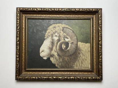 C.G. Davidson Oil on Canvas Painting of Sheep: in original frame. 20" x 17". Charles Grant Davidson