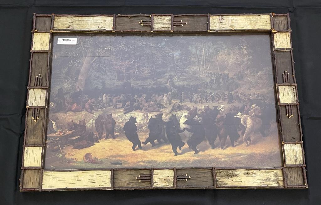 Framed Dancing Bears Print in Birch Bark Frame (1 of 3)
