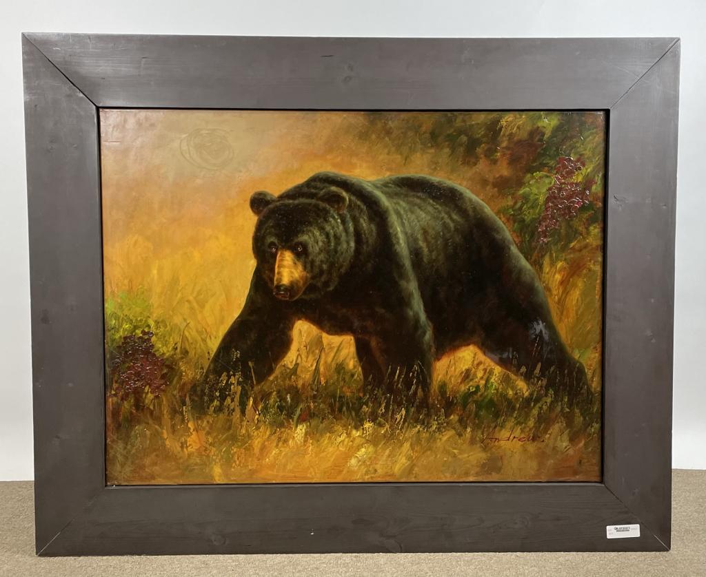 Large Black Bear Oil Painting Signed Andrew (1 of 3)