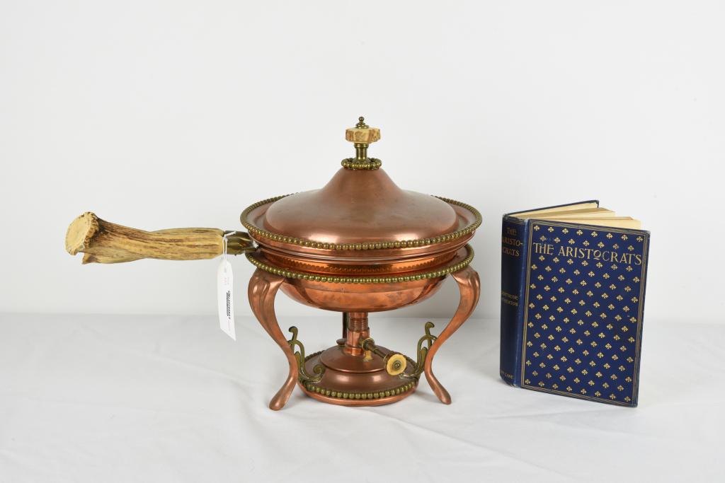 Copper with Stag Handle Chafing Dish (1 of 4)