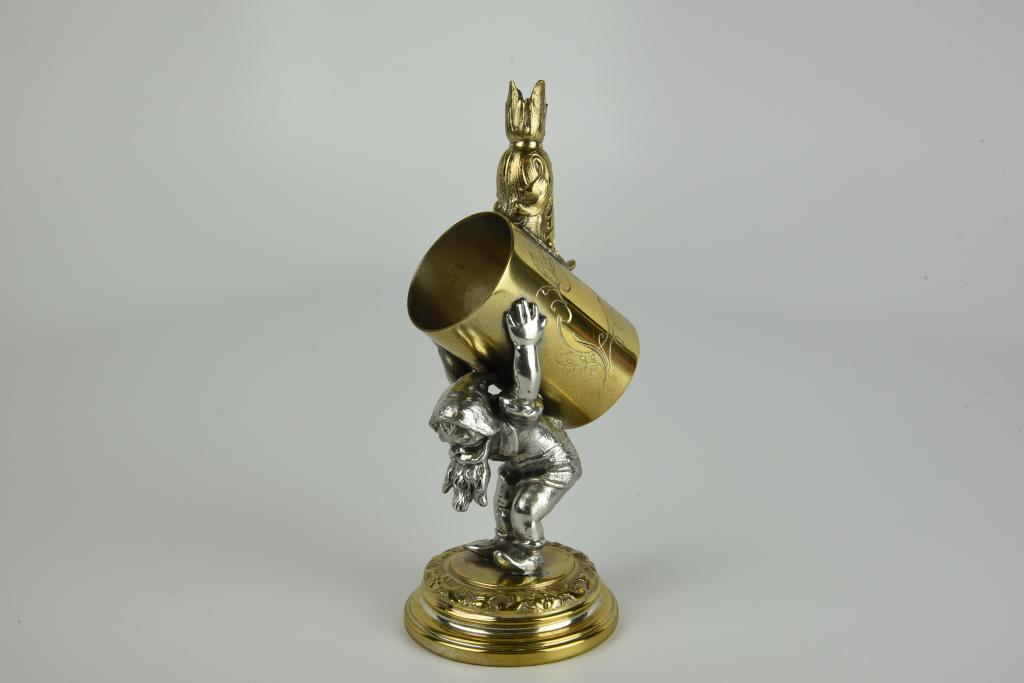 Elder Man Napkin Ring: gold and silver plated, 6 3/8" tall. From a prominent family on Lake George in Bolton Landing, NY.