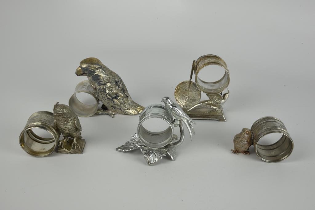 5 Assorted Bird Napkin Rings: From a prominent family on Lake George in Bolton Landing, NY.