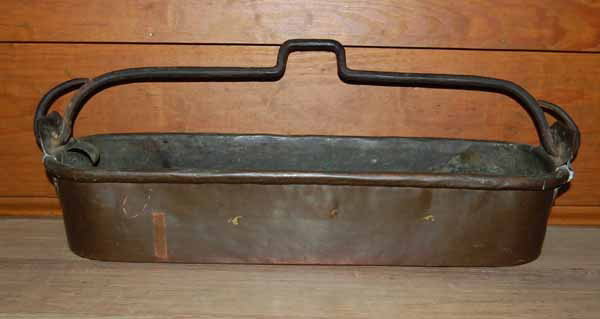 Copper Fish Poacher & Roycroft Ash tray: copper fish poacher with handle 22" X 6 1/2" and signed Roycroft ash tray