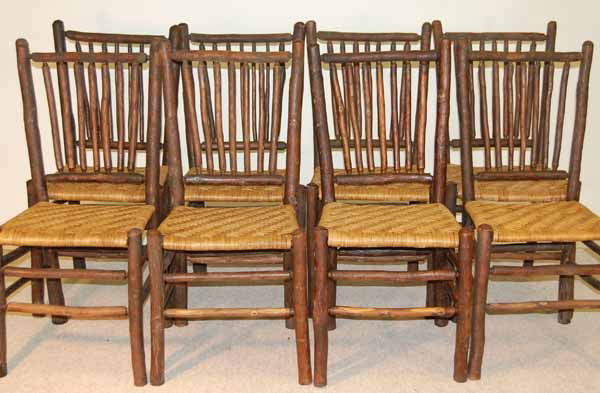 Set of 8 Old Hickory Chairs: Set of 8 Antique Old Hickory dining chairs signed Old Hickory, New Seats