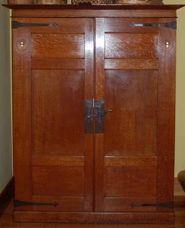 Liberty Linen Press by Leonard Wyburd : 53"X 20 1/2" X 72" English Arts and Craft armoire with original hardware