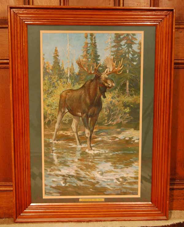 Phillip Goodwin Framed Print: Framed and matted Phillip Goodwin moose print "Answering the call" Overall size 25 3/4" x 33"